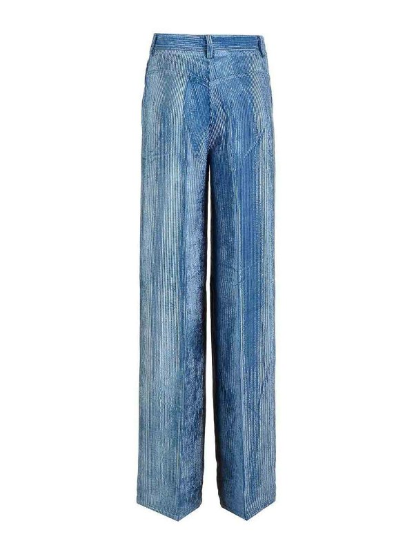 FORTE FORTE: Trousers Shorts online - Degrad Denim Velvet Wide Leg Pants Delav