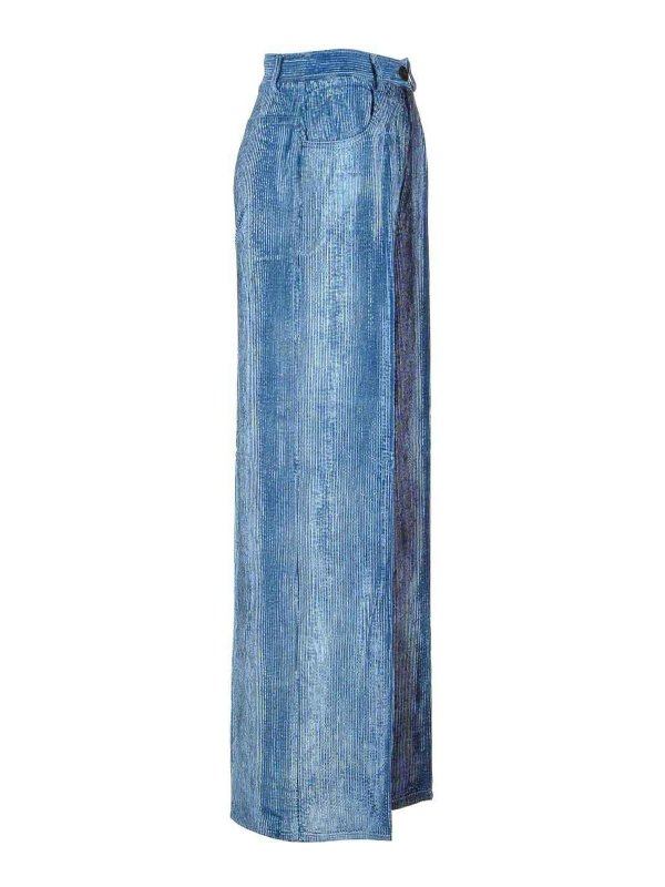 The Best Shops FORTE FORTE: Trousers Shorts - Degrad Denim Velvet Wide Leg Pants Delav