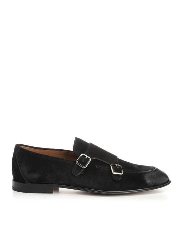 CORVARI: Loafers & Slippers - Black Suede Double Buckle Moccasin