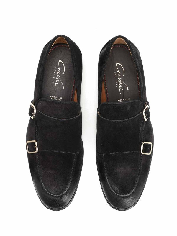 CORVARI buy online Black Suede Double Buckle Moccasin