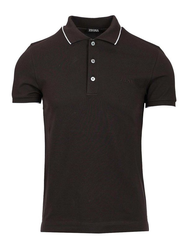 ZEGNA: t-shirts - Black Stretch Cotton Polo