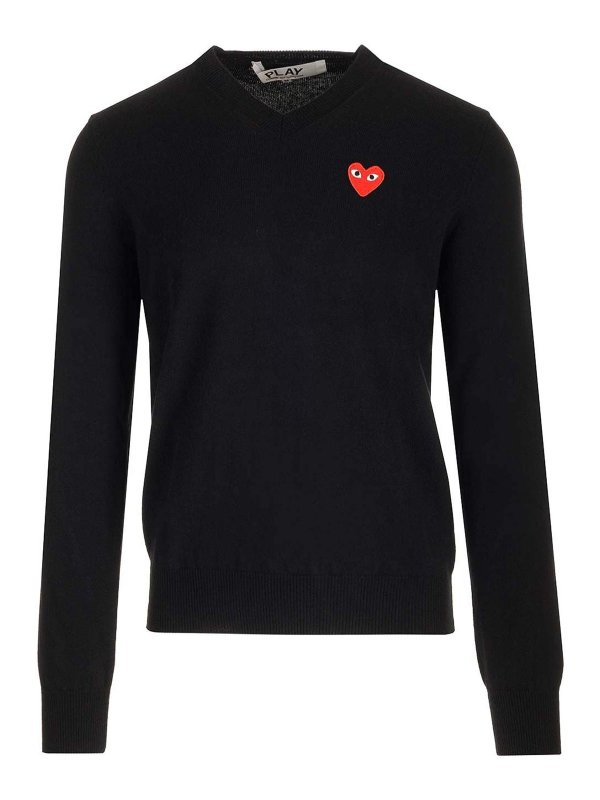 Comme des Garçons Play: crew necks - V-Neck Wool Sweater