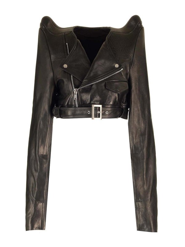 RICK OWENS: casual jackets - Micro Biker In Black Leather