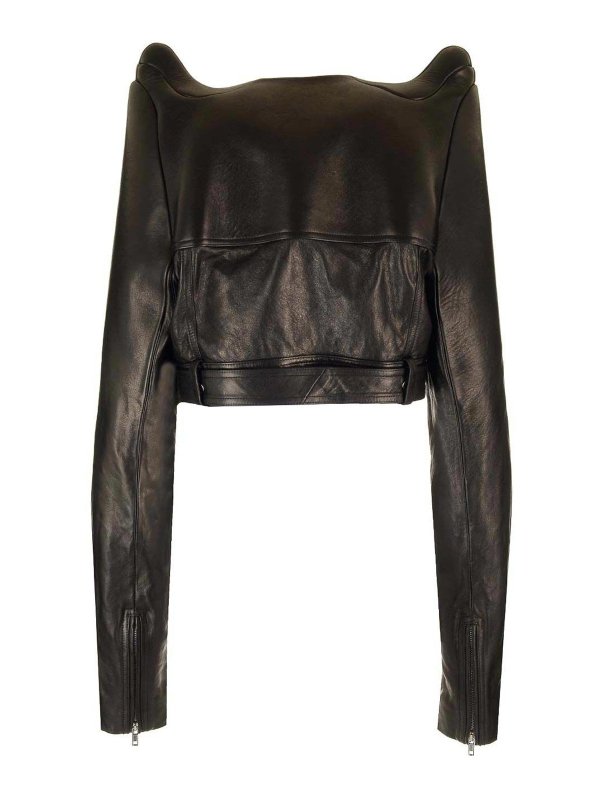 RICK OWENS: casual jackets online - Micro Biker In Black Leather