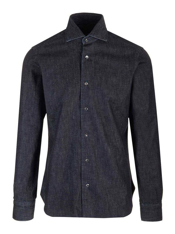 BARBA: shirts - Dark Blue Denim Dandy Shirt