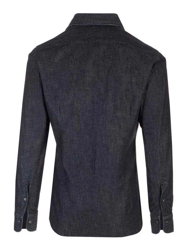 BARBA: shirts online - Dark Blue Denim Dandy Shirt