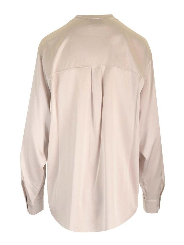 FORTE FORTE: shirts online - Stretch Heavy Satin Silk Collar Shirt Perla