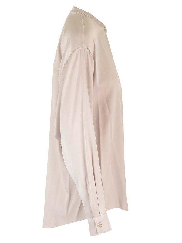 The Best Shops FORTE FORTE: shirts - Stretch Heavy Satin Silk Collar Shirt Perla