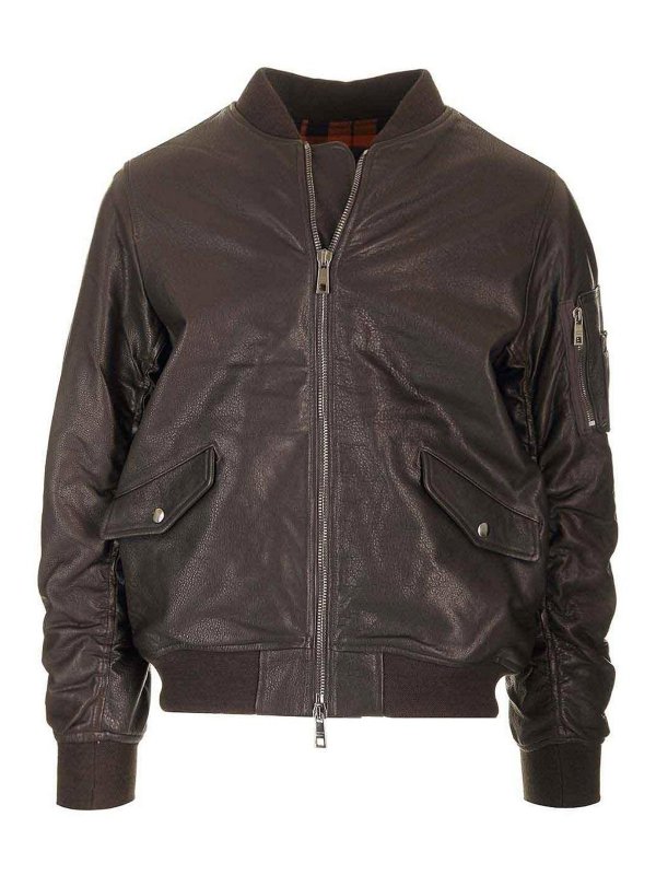 GIORGIO BRATO: casual jackets - Brown Lambskin Bomber Jacket