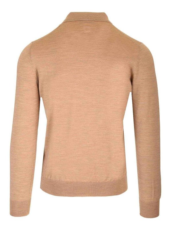 LARDINI: polo shirts online - Green Wool Long-Sleeved Polo Shirt