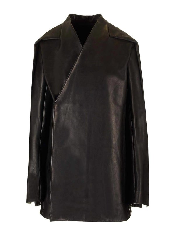 RICK OWENS: casual jackets - Officier Washed Leather Jacket