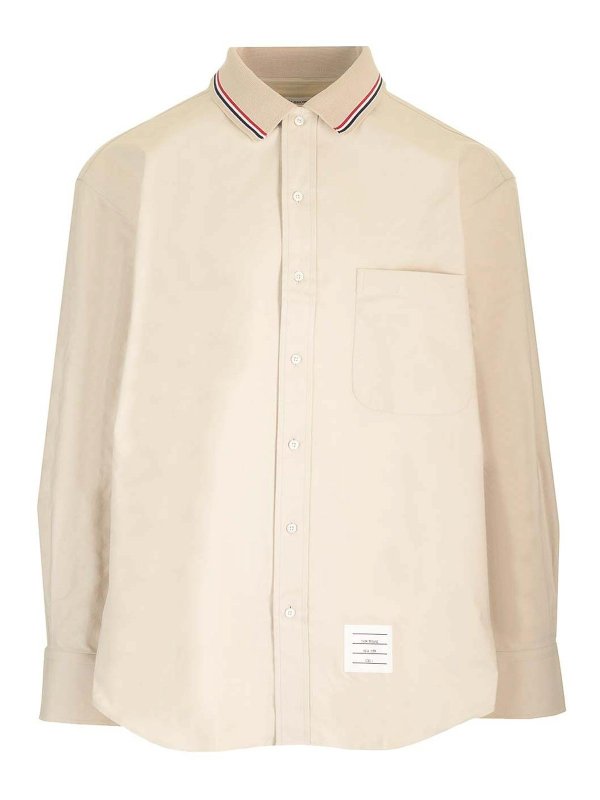 THOM BROWNE: shirts - Stripe Cotton Flannel Oversized Shirt