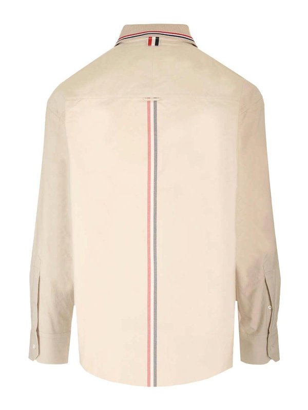 THOM BROWNE: shirts online - Stripe Cotton Flannel Oversized Shirt