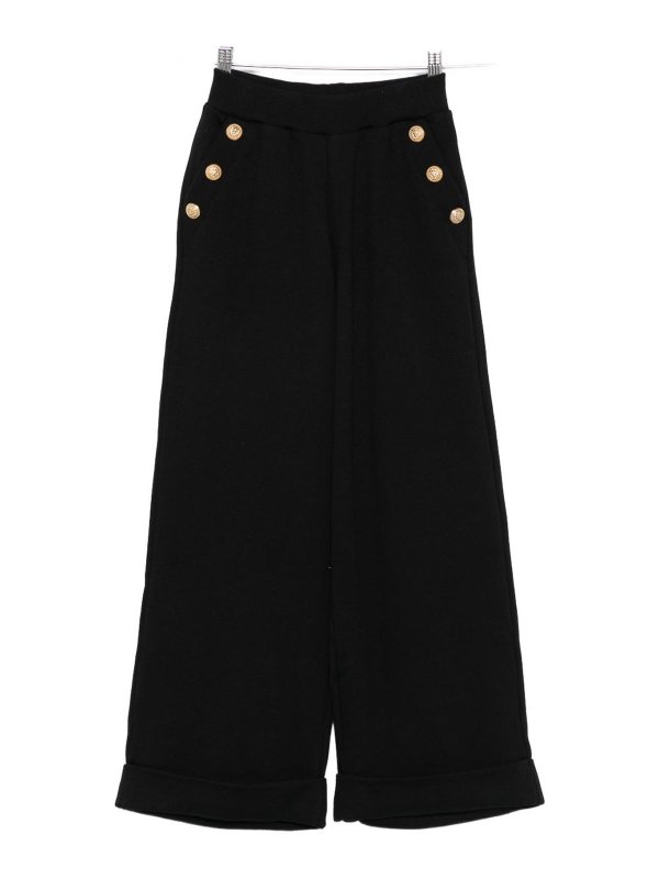 Balmain: casual trousers - Black Cotton Trousers With Gold Buttons