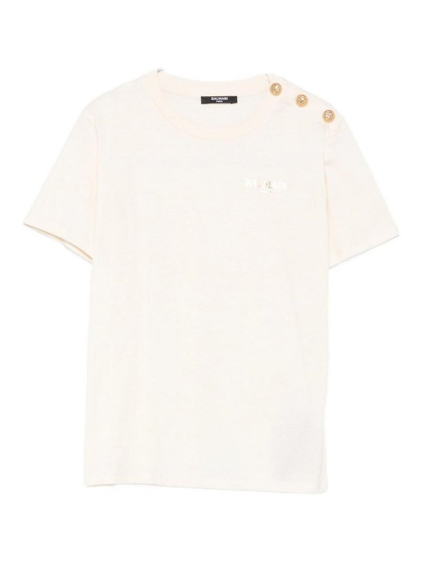 Balmain: t-shirts - Beige Cotton T-Shirt