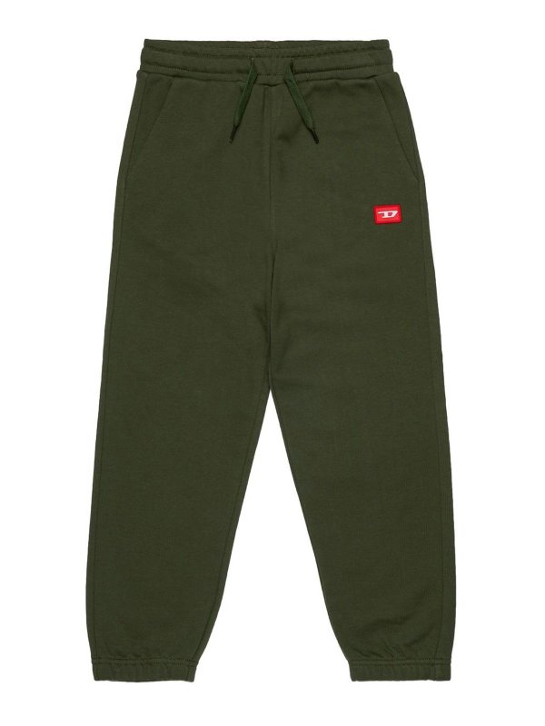 DIESEL: pantaloni sport - Pantaloni della tuta in cotone verde scuro