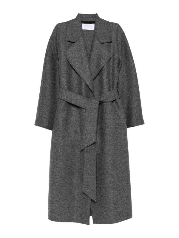 HARRIS WHARF LONDON: short coats - Gray Virgin Wool Coat With Belt At The Waist