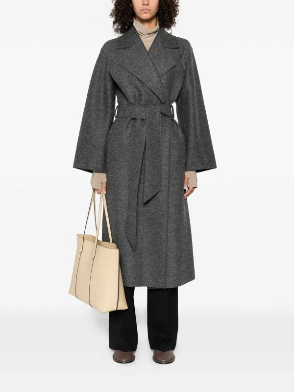 The Best Shops HARRIS WHARF LONDON: short coats - Gray Virgin Wool Coat With Belt At The Waist