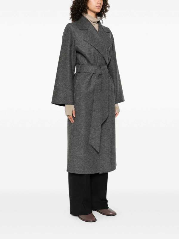 Gray Virgin Wool Coat With Belt At The Waist shop online: HARRIS WHARF LONDON