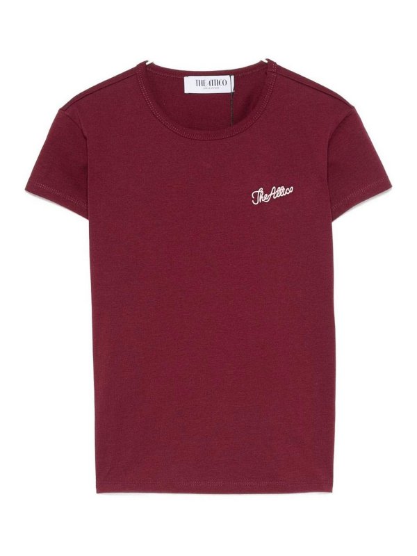 The Attico: t-shirts - Bordeauc Cotton T-Shirt With Embroidered Logo