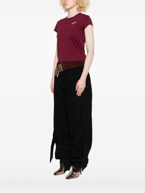 The Best Shops The Attico: t-shirts - Bordeauc Cotton T-Shirt With Embroidered Logo