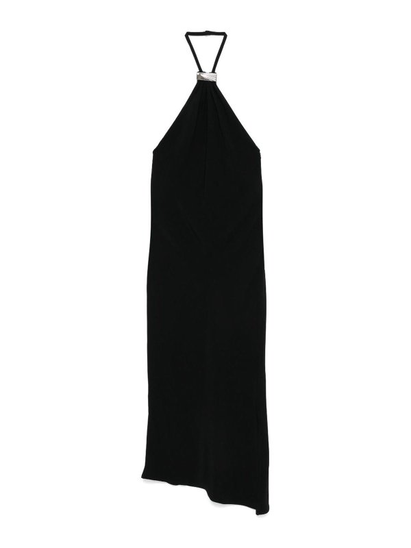 The Attico: knee length dresses - Black Halterneck Midi Dress