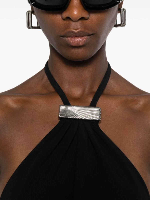 The Attico: knee length dresses online - Black Halterneck Midi Dress