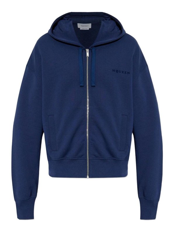 ALEXANDER MCQUEEN: Sweatshirts & Sweaters - Blue Hoodie With Logo