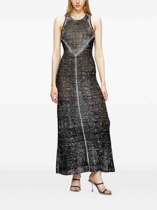 DIESEL: knee length dresses online - Midi Dress Made Of Black Linen Yarn