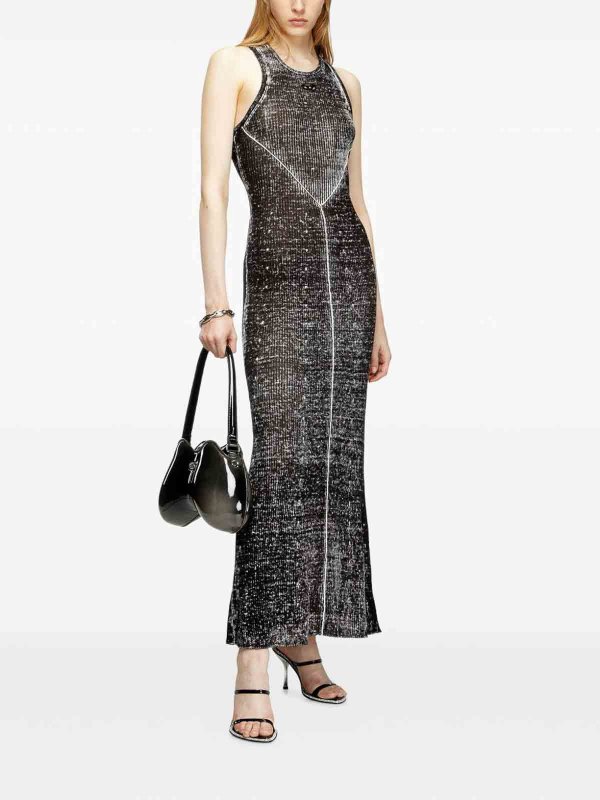 The Best Shops DIESEL: knee length dresses - Midi Dress Made Of Black Linen Yarn