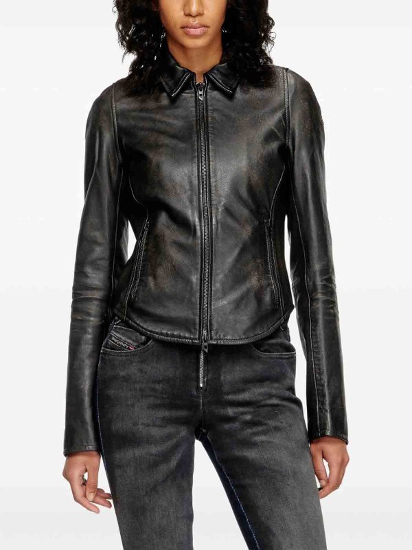 Black Leather Jacket shop online: DIESEL