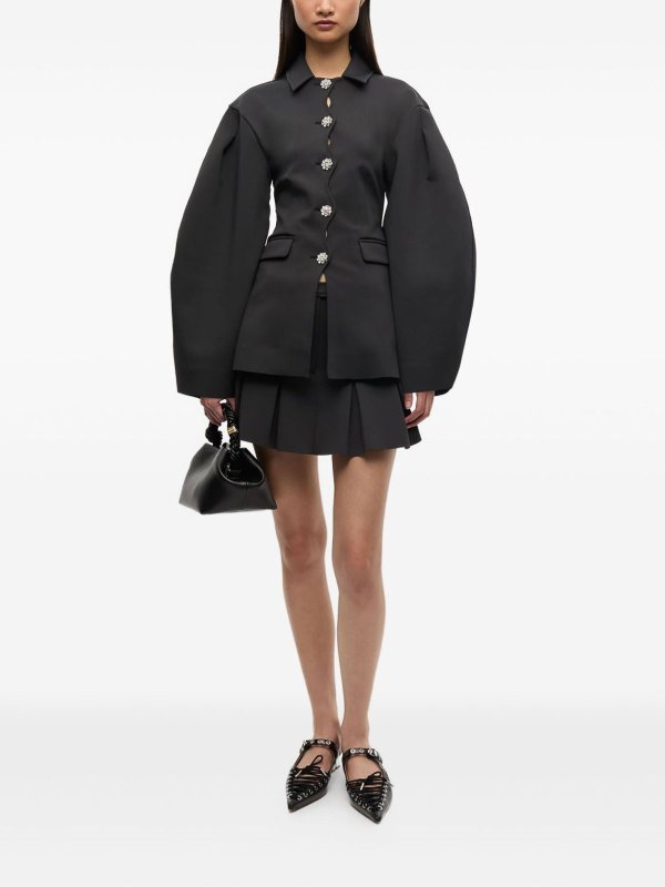 GANNI: blazers online - Structured Black Blazer With Jewel Buttons