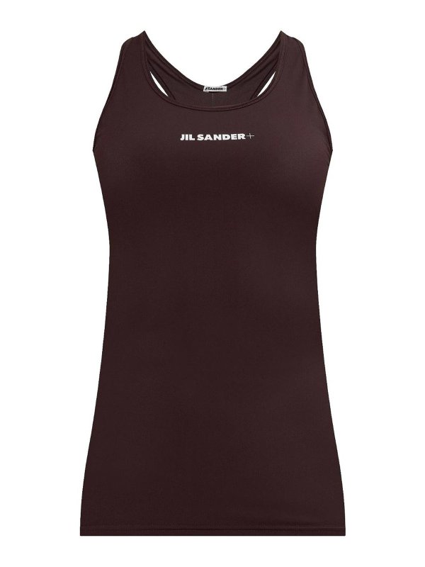 JIL SANDER: Tops & Tank tops - Brown Sport Tank Top With Logo Print