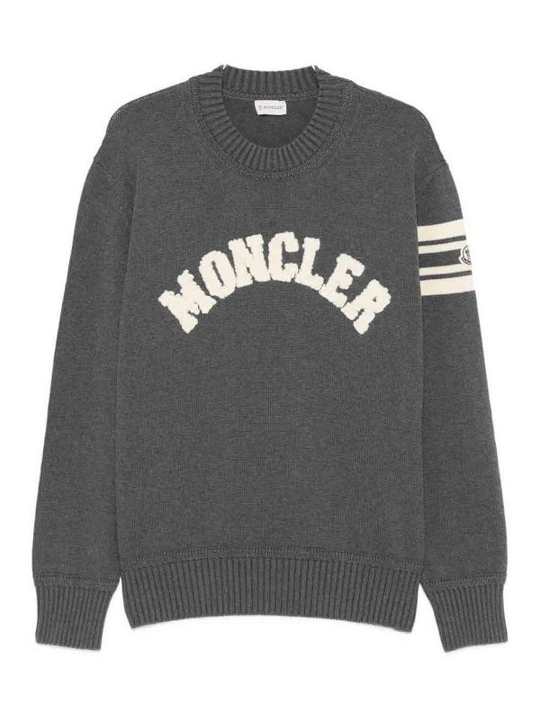MONCLER: Strickpullover mit Rundhalsausschnitt - Rundhalspullover - Grau