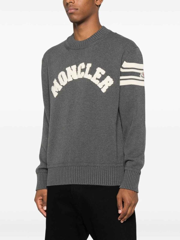 The Best Shops MONCLER: Strickpullover mit Rundhalsausschnitt - Rundhalspullover - Grau