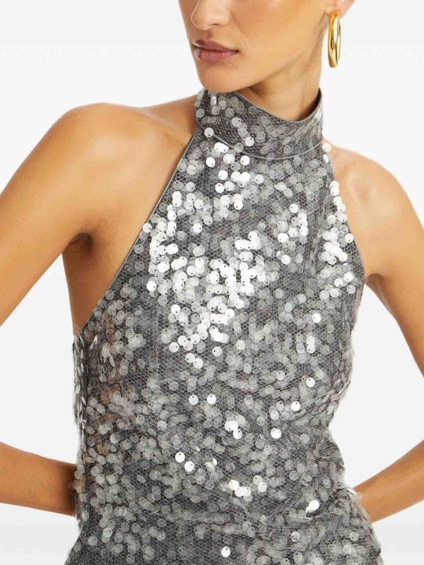 The Best Shops ROTATE Birger Christensen: Tops & Tank tops - Grey Halter Top With Paillettes