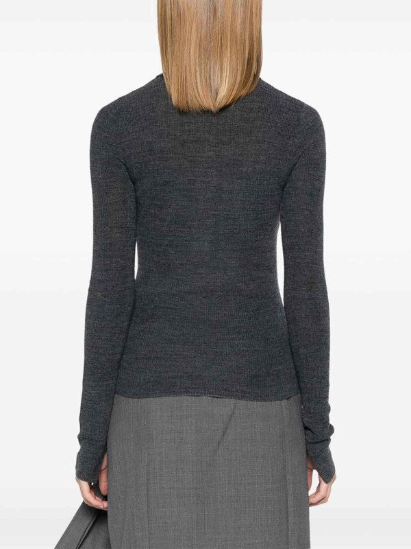 GANNI: polo shirts online - Anthracite Grey Long-Sleeve Polo Shirt