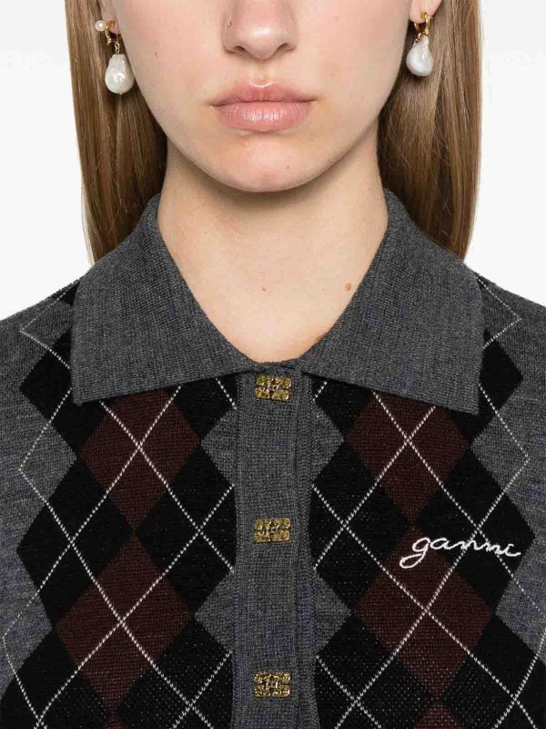 GANNI buy online Anthracite Grey Long-Sleeve Polo Shirt