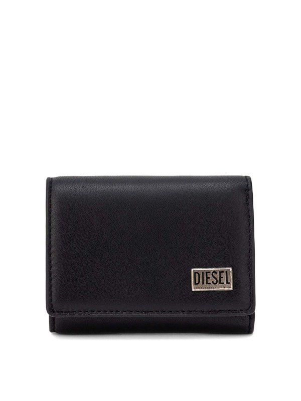 DIESEL: wallets & purses - Black Leather Compact Wallet With Logo DIESEL: wallets & purses - Black Leather Compact Wallet With Logo