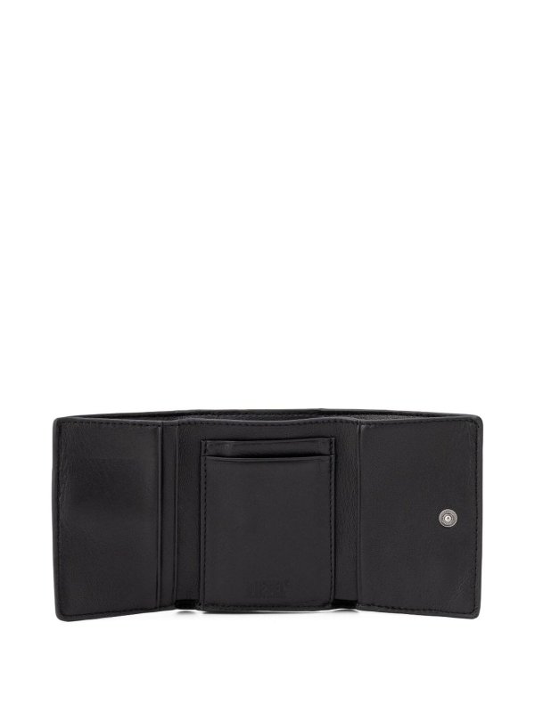 DIESEL: wallets & purses online - Black Leather Compact Wallet With Logo