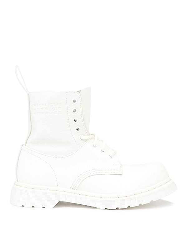 MM6 MAISON MARGIELA: ankle boots - 1460 Lace-Up Ankle Boots In White Leather MM6 MAISON MARGIELA: ankle boots - 1460 Lace-Up Ankle Boots In White Leather