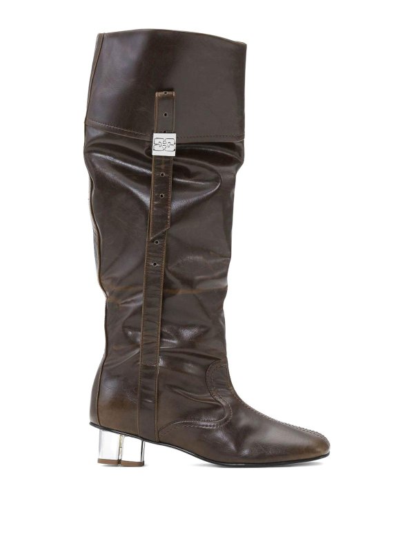 GANNI: boots - Dark Olive Knee-High Boots