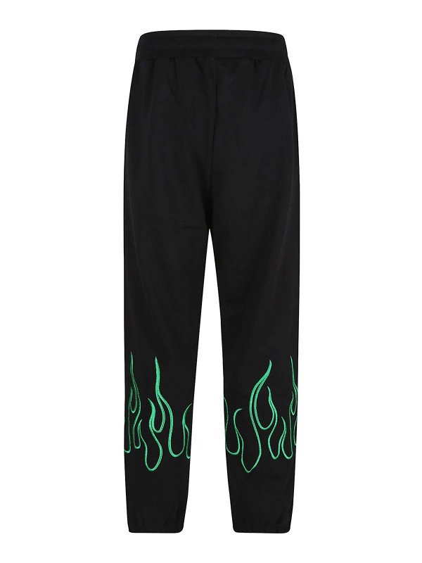 VISION OF SUPER: casual trousers online - Black Pants With Embroidered Green Flames