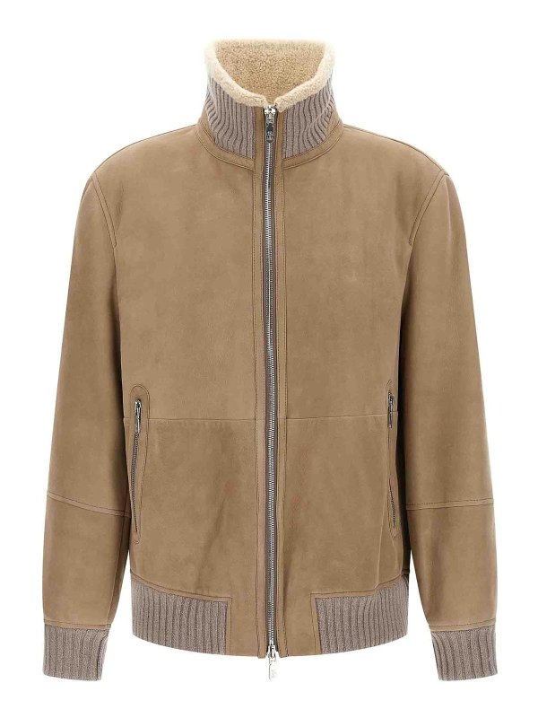 BRUNELLO CUCINELLI: bombers - Suede And Sherling Curly Bomber Jacket