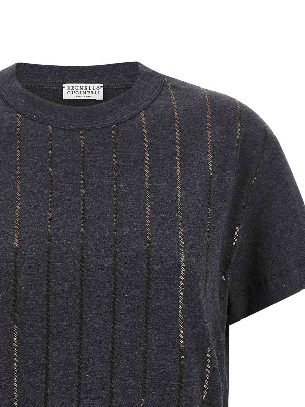 The Best Shops BRUNELLO CUCINELLI: t-shirts - Dazzling Chalk Stripe Embroidery T-Shirt