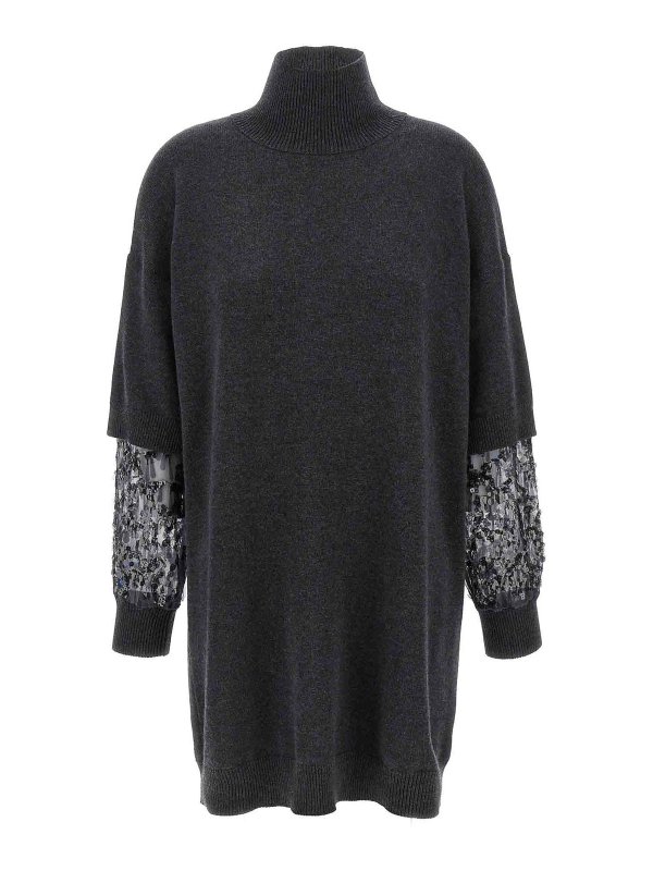 BRUNELLO CUCINELLI: knee length dresses - Sequin Sleeve Dress