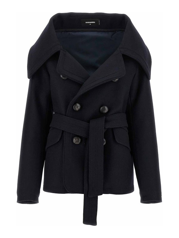 DSQUARED2: short coats - Peacoat Robe Coat