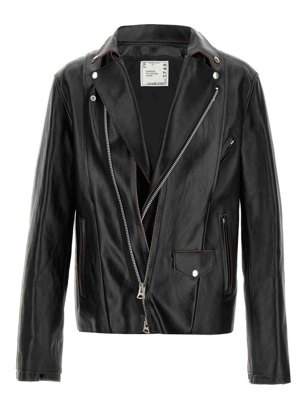 Sacai: leather jacket online - Leather Biker Jacket
