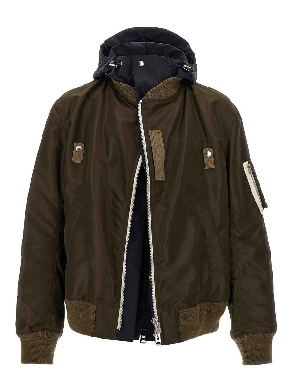 Sacai: bombers - Hooded Nylon Bomber Jacket