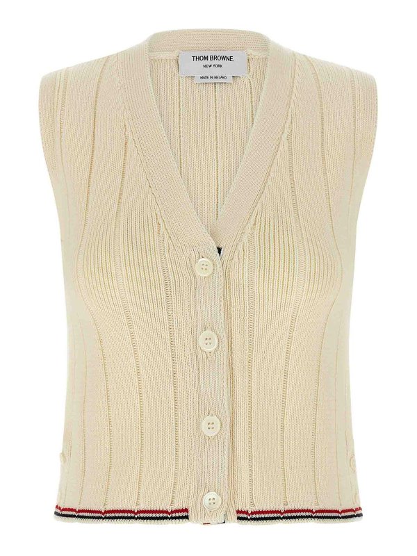 THOM BROWNE: Gilets tricot - Gilet - Blanc